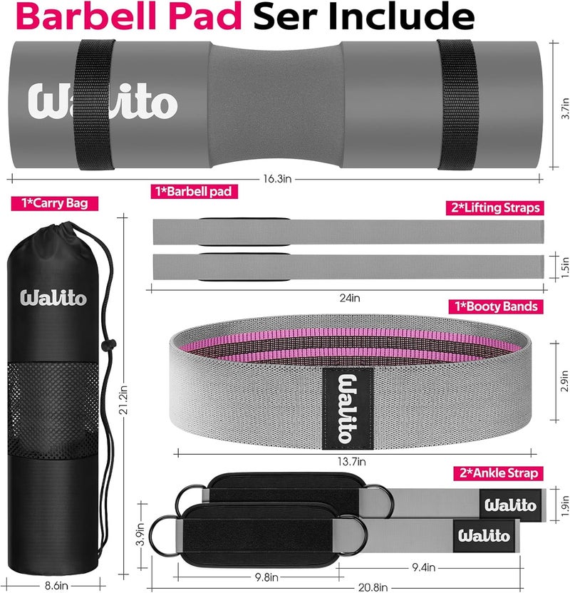 WALITO 7Pcs Barbell Pad Set for Hip Thrust - Squat Pad,Gym Accessories for Women with Bar Bad,Bench Press, with Gym Ankle Straps,Resistance Bands for Working Out,Lifting Strap,Carry Bag - Image 2